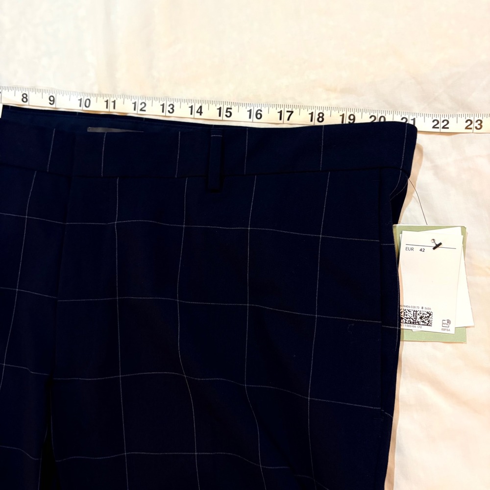 H&M New Slim Fit Windowpane Check Dress Pants Navy Blue 4-Way Stretch Size 42 - Picture 8 of 9